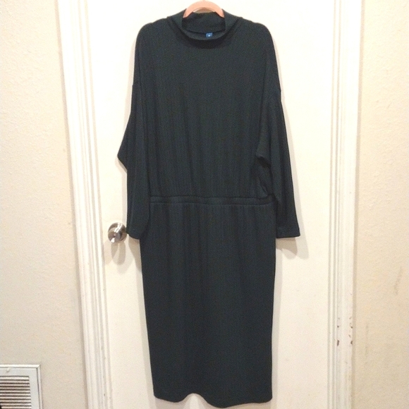 Old Navy Women's Green Ribbed Mock Neck Long Sleeve Knit Midi Dress Sz 2X-Casual - Picture 1 of 6